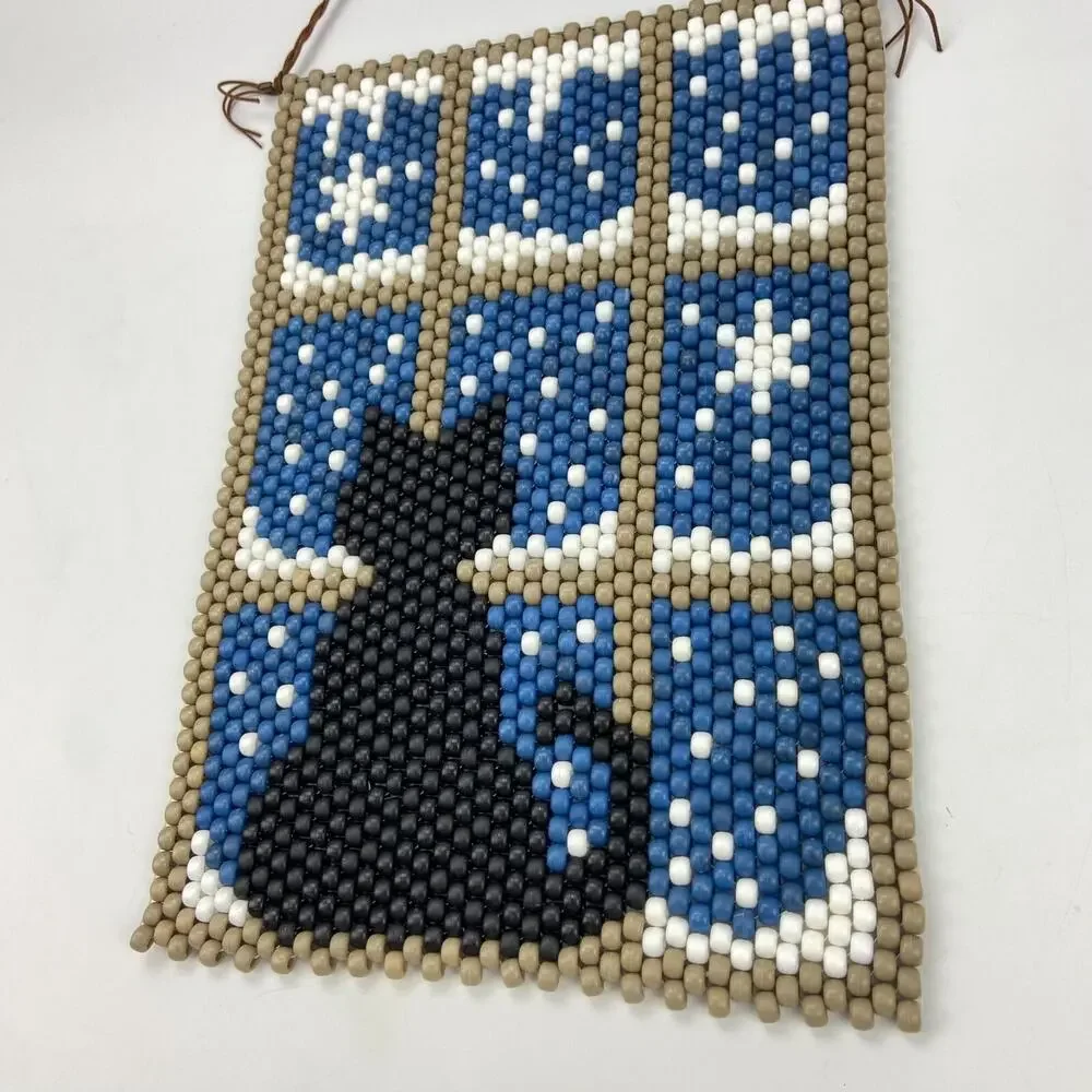 The Beadery Beaded Banner Kit Completed Cat in Snowy Winter Window Wall Hanging
